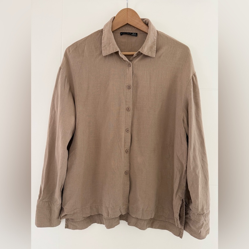 Black Tape Linen Blend Button Down Short, size medium. - Picture 2 of 8